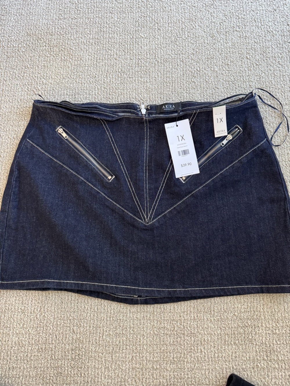 AKIRA Dark Indigo Denim Mini Skirt with Angled Zip Pockets - 1X